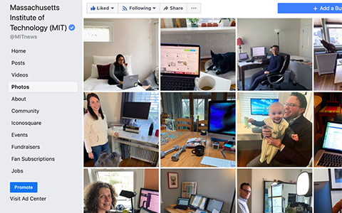 Facebook page with collage of people working remotely. 