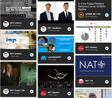 Screenshot of the MIT Social Media Hub website, which shows a collage of various social posts.