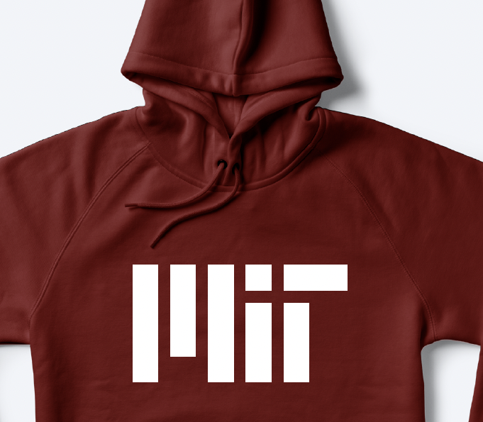 MIT red hooded sweatshirt with a white MIT logo